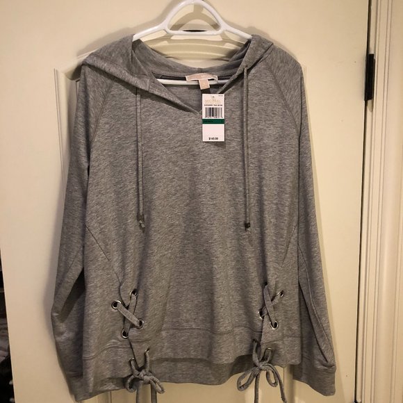Michael Kors Gray Long Sleeve With Hood Criss Cross Detail Size L - Picture 1 of 4